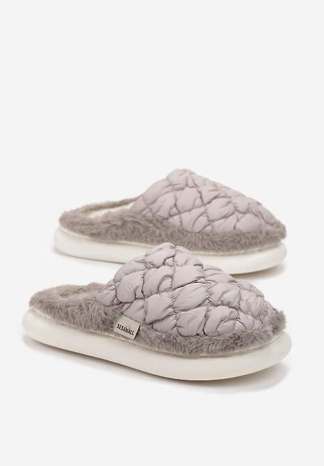 Jasnoszare Eleganckie Kapcie Pikowane na Niskiej Platformie Tavemene