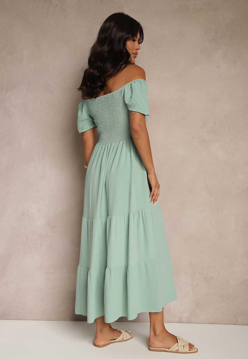 Zielona Sukienka Hiszpanka z Marszczoną Górą Lumirielle