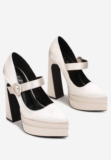 Beżowe Czółenka Satynowe na Wysokim Słupku i Platformie Zoyi