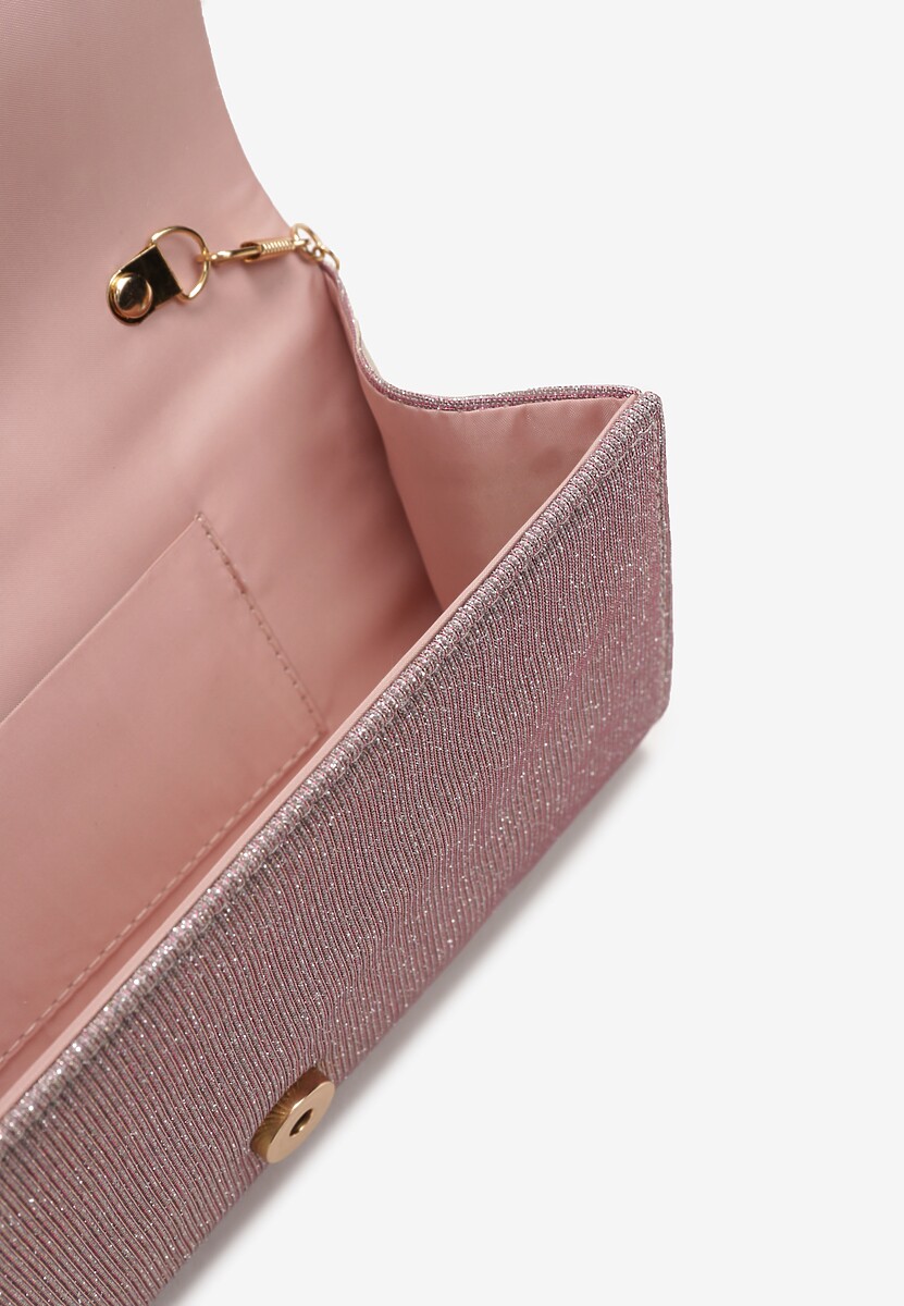 Różowa Torebka Kopertówka z Połyskiem Ozdobnie Marszczona Arutha