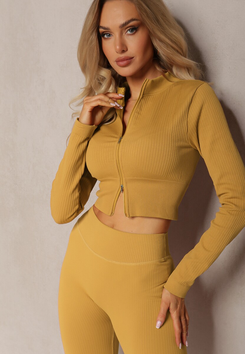 Pomarańczowe Prążkowane Legginsy z Wysokim Stanem Amokka