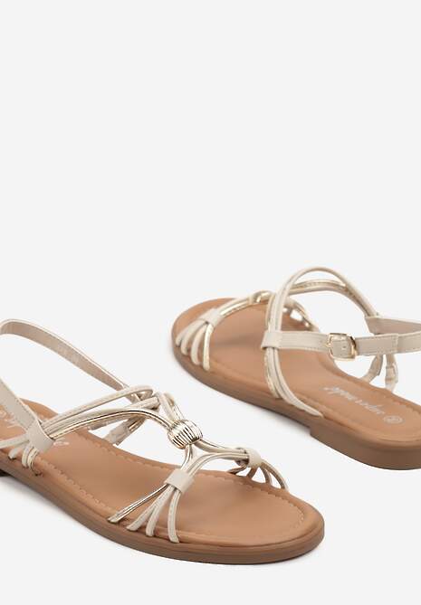 Beżowe Sandały z Przeplatanymi Paskami Mevisea