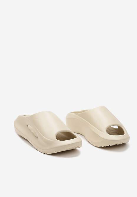 Ciemnobeżowe Casualowe Klapki z Pianki na Platformie Ozdobione Wycięciem z Boku Aznelia