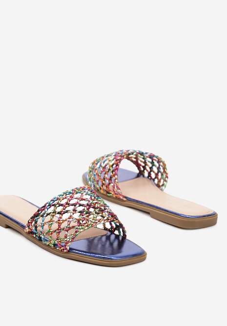 Niebieskie Płaskie Klapki Ozdobione Plecionką Nelldine
