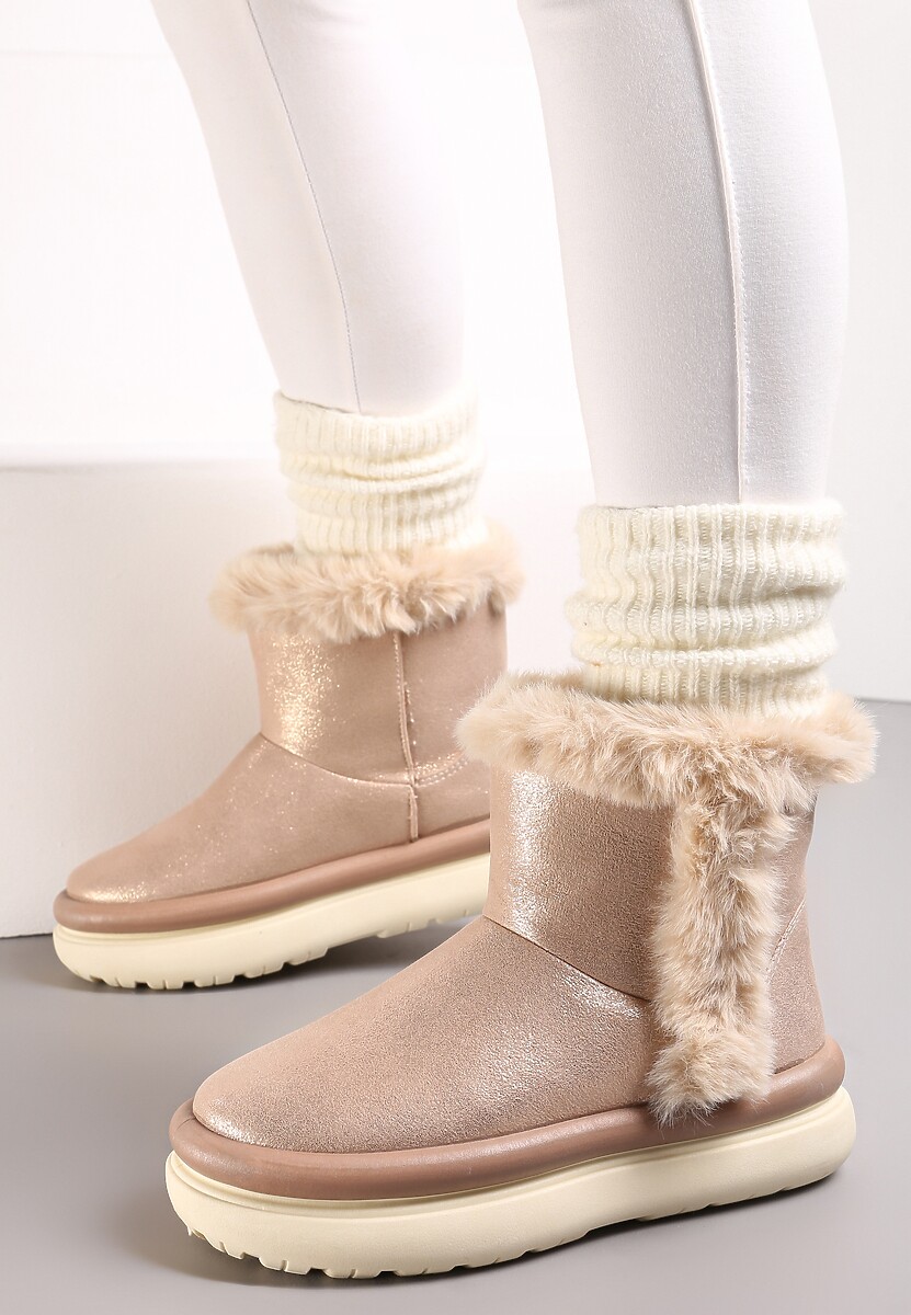 Złote Śniegowce za Kostkę z Futerkiem na Platformie Daxolina