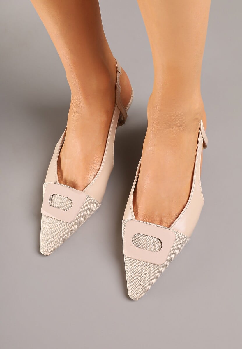 Beżowe Sandały na Kaczuszce Ozdobione Geometryczną Aplikacją Orriva