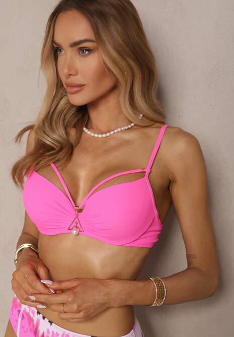 Fuksjowe Bikini Majtki Figi i Biustonosz Push-Up Ozdobiony Paskami Wiobella