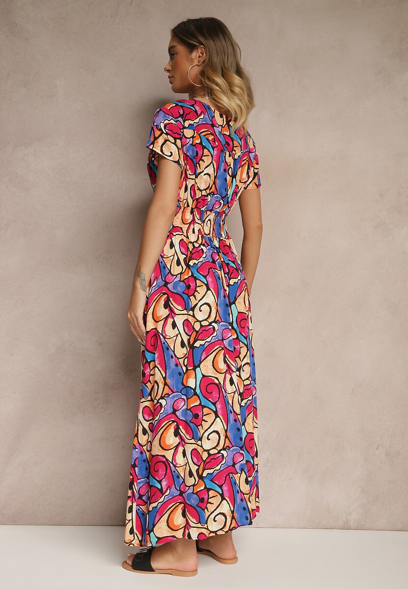 Różowa Sukienka z Bawełny w Abstrakcyjny Wzór Emisienna