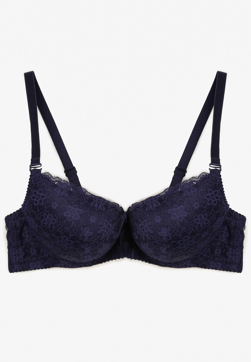 Granatowy Biustonosz z Efektem Push Up z Delikatną Koronką Xilemia