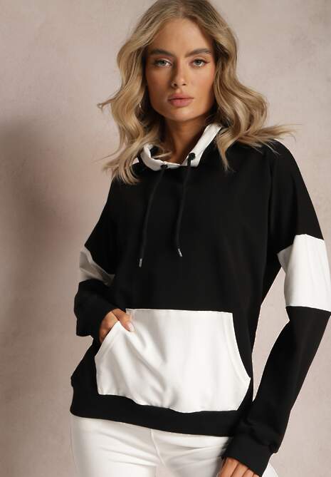 Czarna Bawełniana Bluza z Kapturem i Ściągaczami Adikona