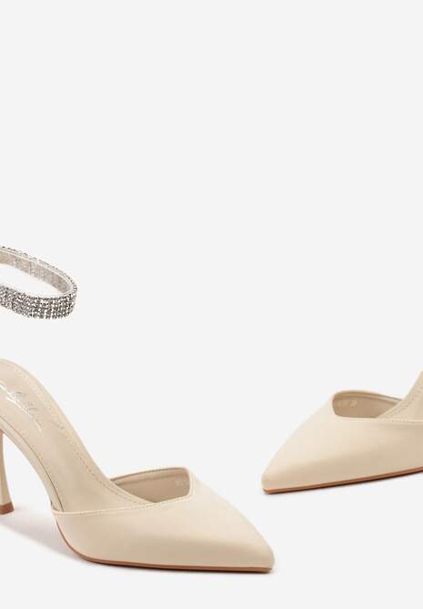 Beżowe Szpilki z Paskiem Wokół Kostki Zdobiony Cyrkoniami Faeillna