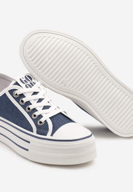 Granatowe Trampki na Platformie Ozdobione Cyrkoniami Arenoria