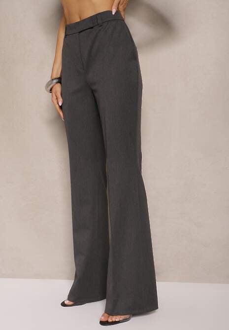 Ciemnoszare Garniturowe Spodnie Dzwony z Wiskozą High Waist Gelobina