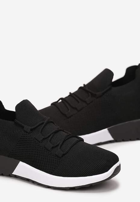 Czarne Wsuwane Buty Sportowe z Wiązaniem i Metaliczną Ozdobą Amun