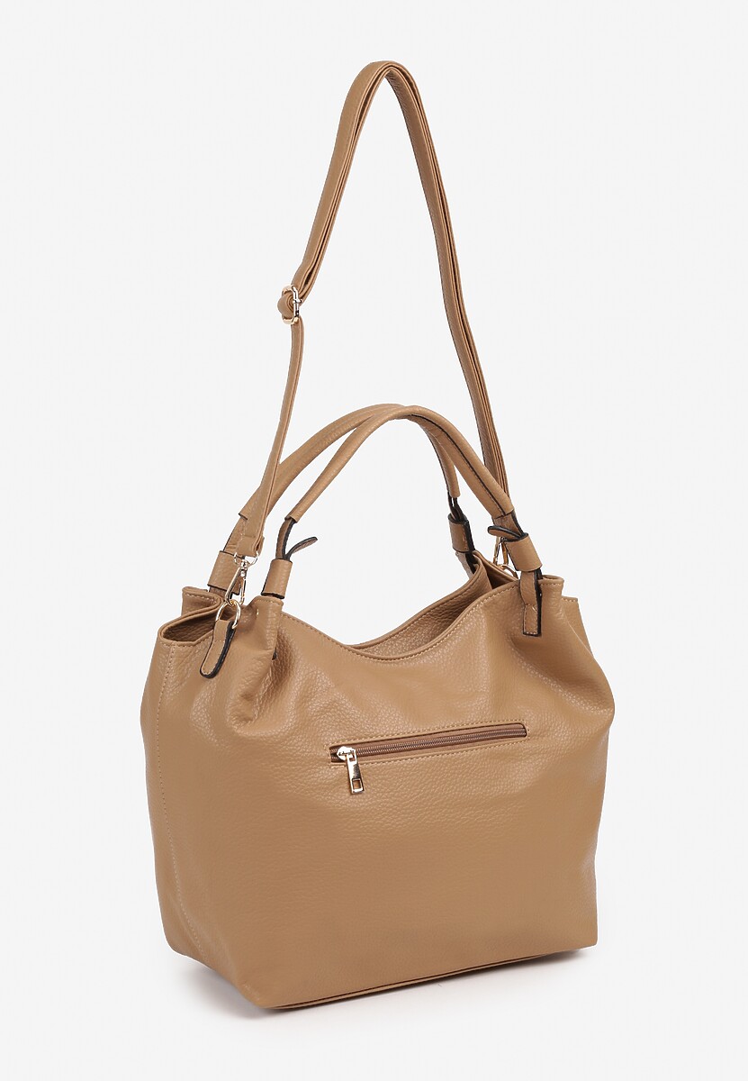 Ciemnobeżowa Duża Torebka na Ramię z Regulowanym Dodatkowym Paskiem Zemeriana