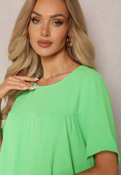 Jasnozielona Trapezowa Sukienka Mini z Krótkim Rękawem Abragala