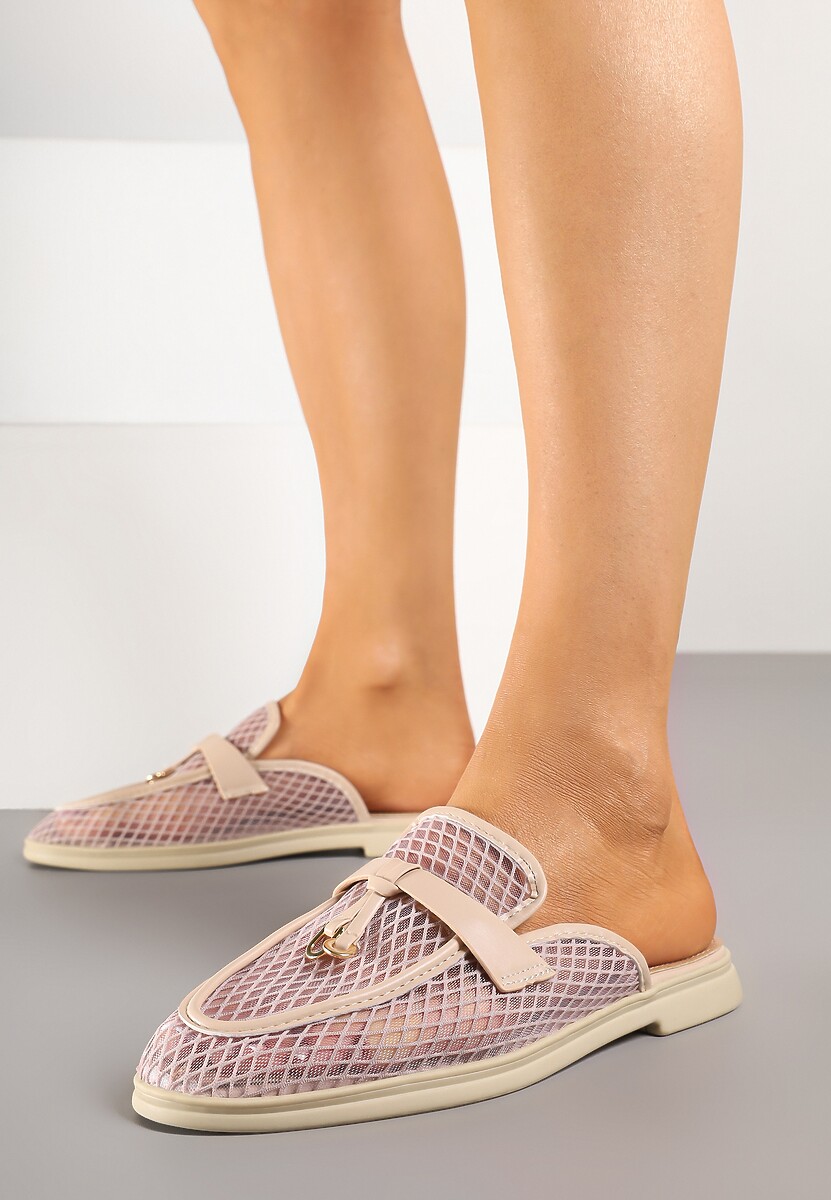 Panterkowe Transparentne Klapki Mule z Siateczki Zdobione Zawieszką Telianne