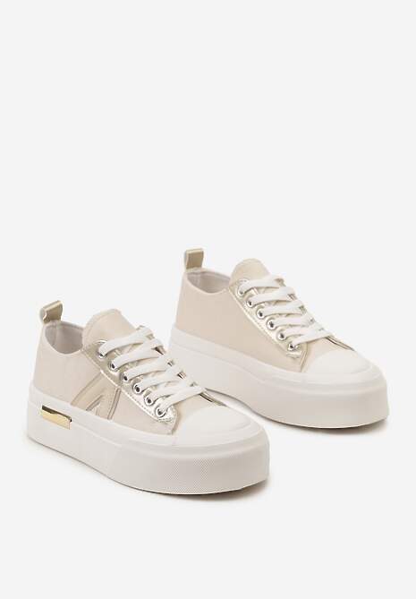 Beżowe Trampki na Grubej Podeszwie Sznurowane Peonema