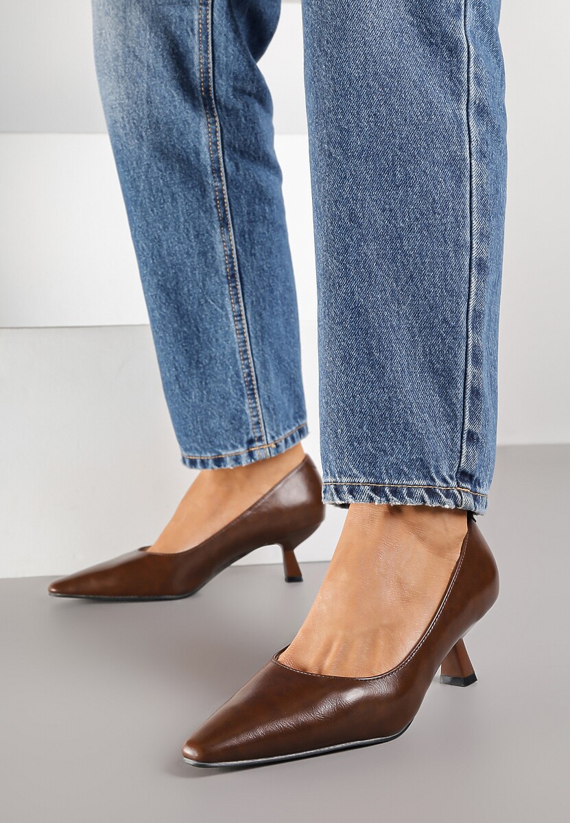 Bordowe Czółenka Vices na Kaczuszce ze Skórzaną Wkładką Elialie