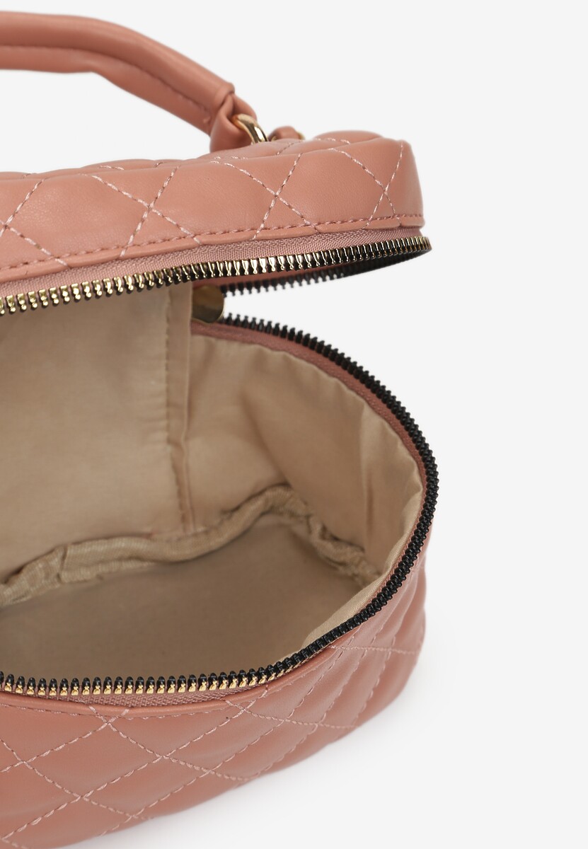 Różowa Torebka Kuferek z Ozdobnym Pikowaniem i Biżuteryjnym Paskiem Vinea