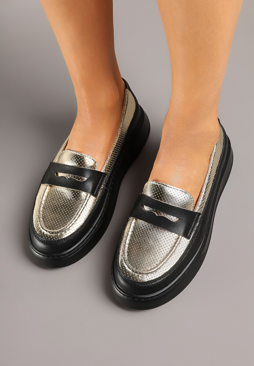 Czarne Skórzane Mokasyny na Platformie Meraviela