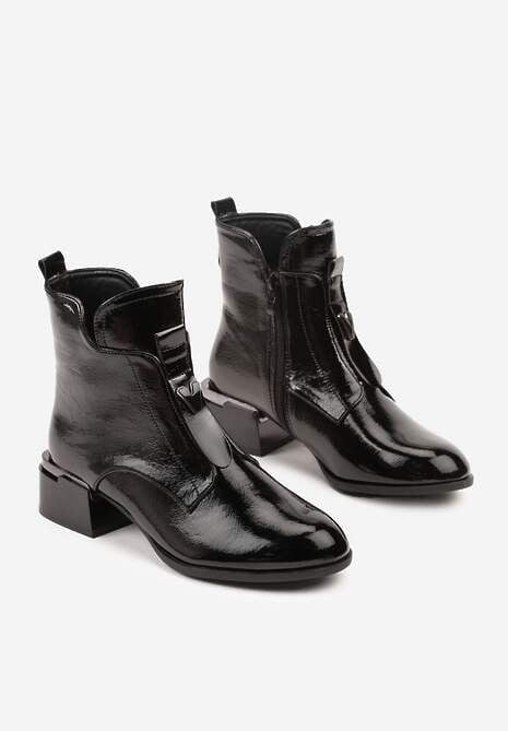 Czarne Lakierowane Botki Vices na Słupku z Efektem Cracked Nuneffa