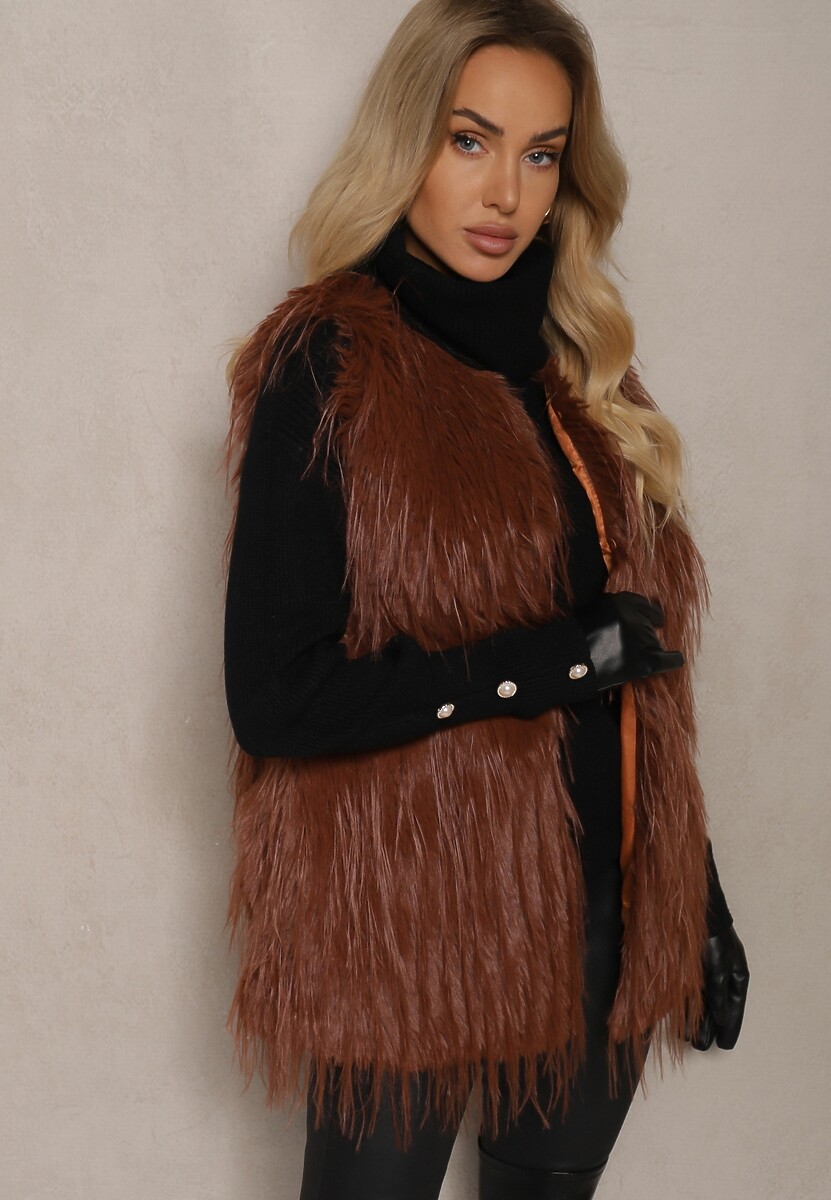 Fuksjowa Futerkowa Kamizelka o Prostym Kroju z Kieszeniami Venialith