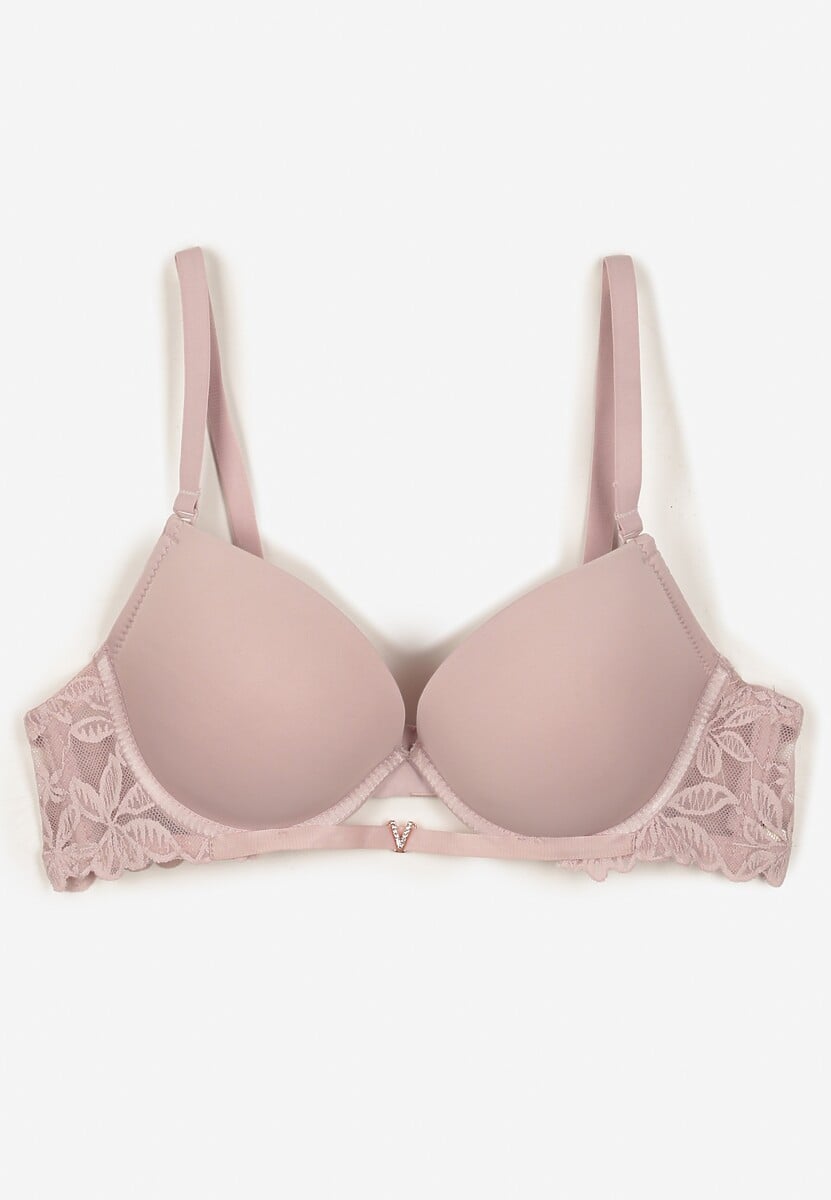 Jasnofioletowy Biustonosz Push-Up z Koronką i Wycięciem z Przodu Sariaris