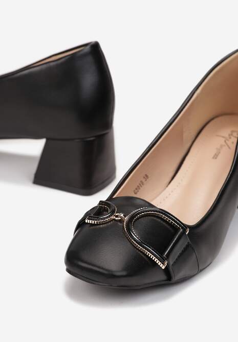 Czarne Czółenka na Obcasie z Lakierowanej Imitacji Skóry Lohani