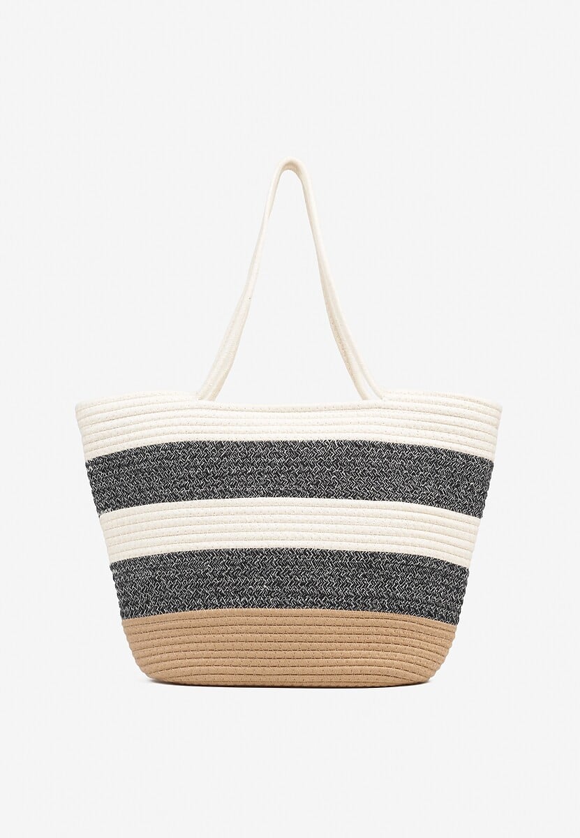 Czarno-Beżowa Bawełniana Torebka Shopperka w Paski Liradene