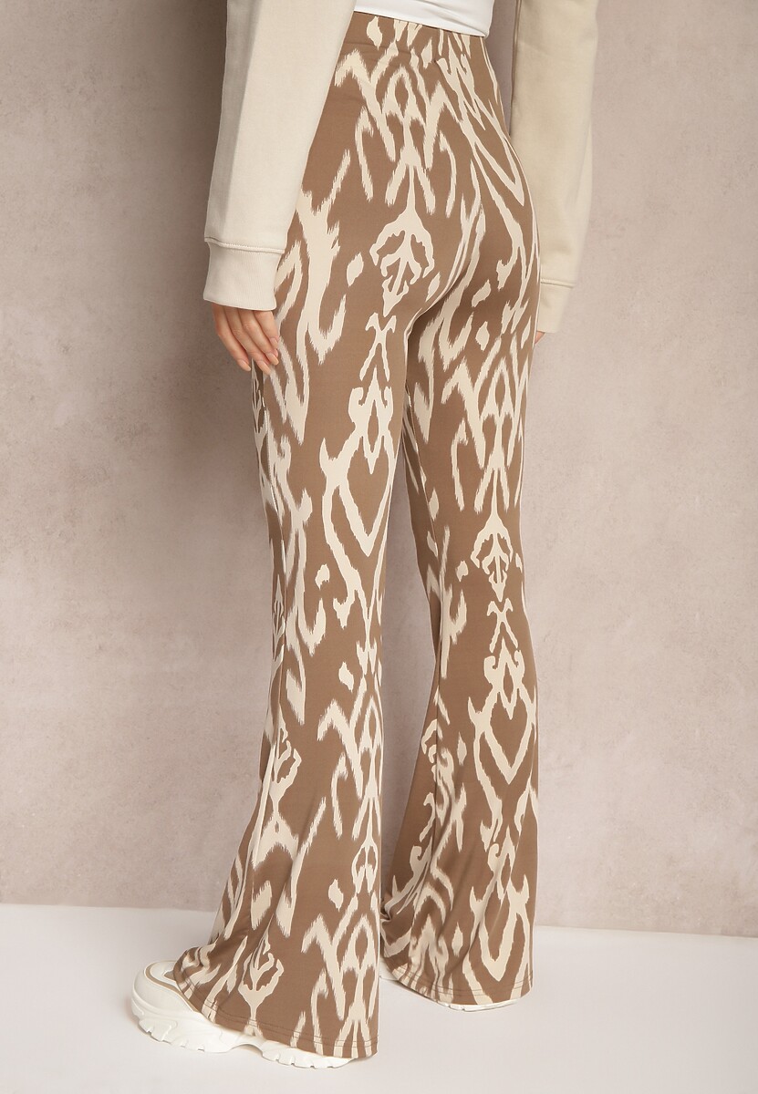 Brązowe Spodnie o Kroju Dzwonów High Waist z Gumką w Talii Zaianna