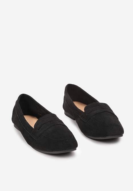 Czarne Mokasyny z Kwadratowym Noskiem z Imitacji Zamszu Lalina