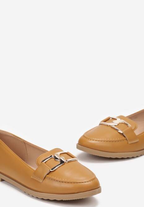 Brązowe Płaskie Mokasyny z Klamerką i Przeszyciem z Przodu Talda