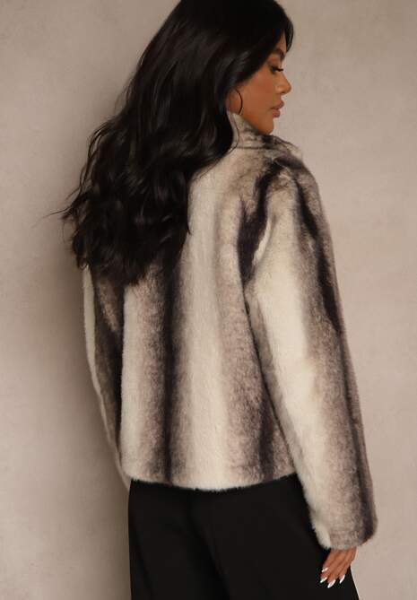 Beżowa Krótka Kurtka Futerko o Jednorzędowym Kroju Lanella