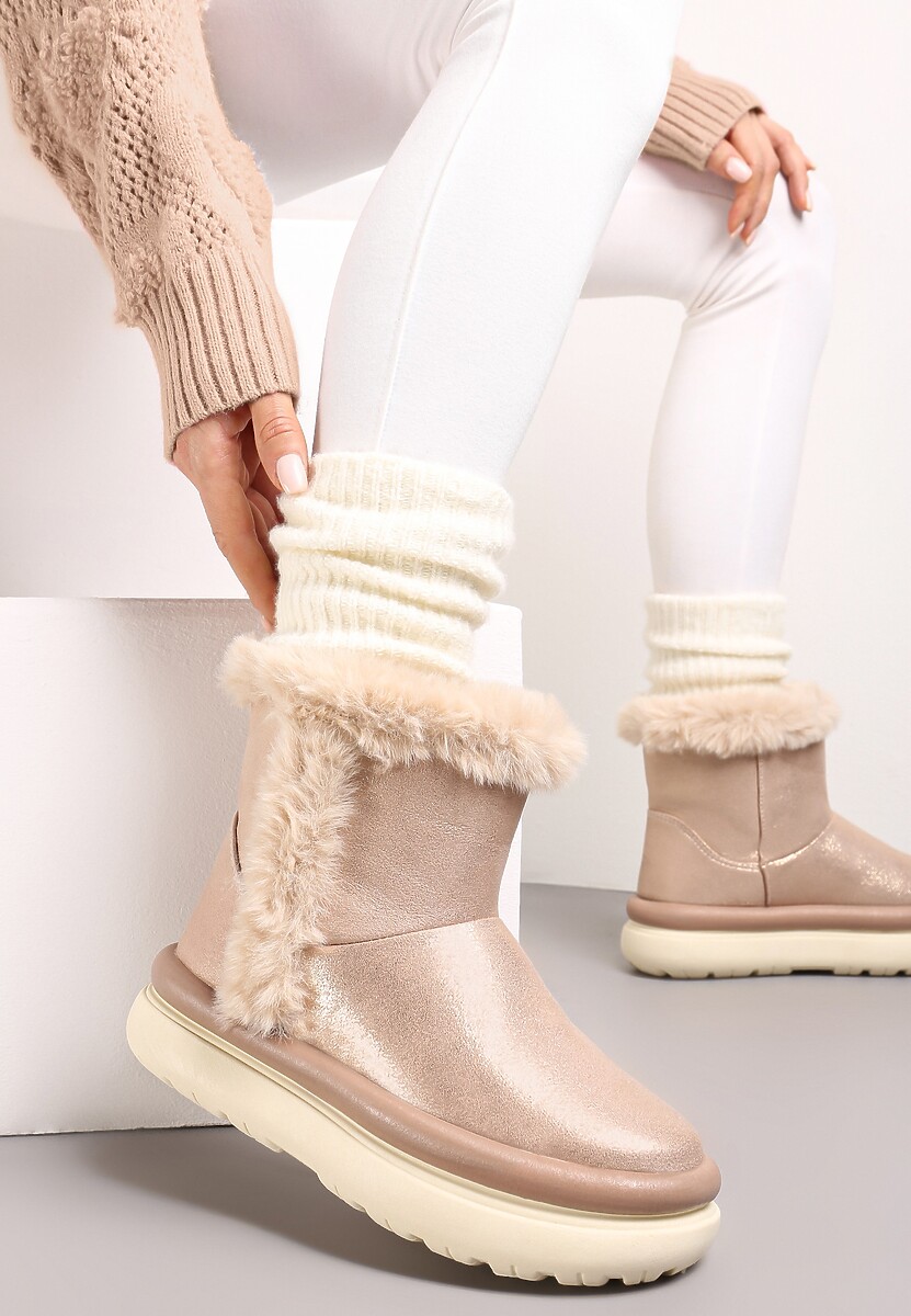 Czarne Śniegowce za Kostkę z Futerkiem na Platformie Daxolina