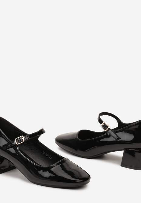 Czarne Lakierowane Czółenka na Niskim Słupku w Stylu Mary Jane Eriola