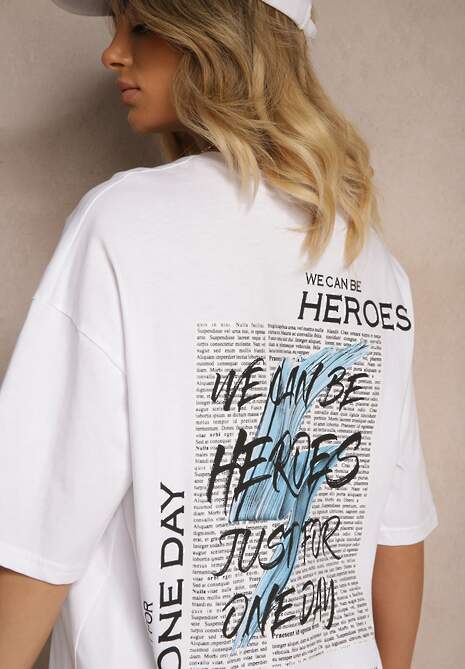 Biała Bawełniana  Koszulka T-shirt z Nadrukiem na Tyle i Napisami Danilaria