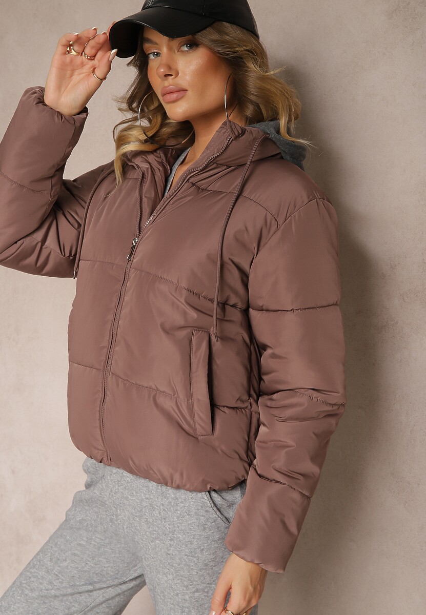 Różowa Pikowana Kurtka z Odpinanym Kapturem Miarisa