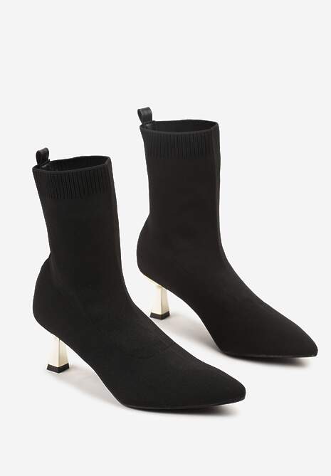 Czarno-Złote Botki Vices na Metalicznej Kaczuszce z Elastyczną Cholewką Vamile