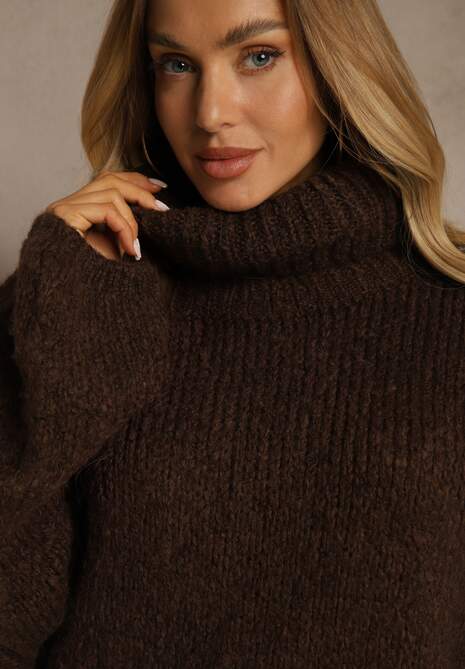 Brązowy Oversizowy Golf z Dodatkiem Wełny i Wiskozy Tenafera