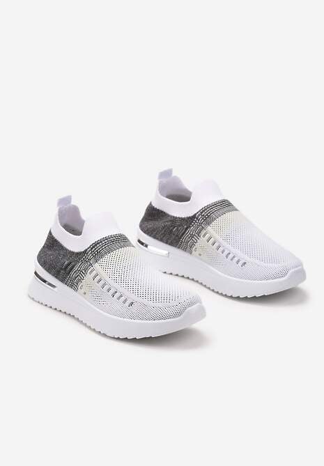 Biało-Czarne Buty Sportowe z Nadrukiem Obmre i Skarpetkową Cholewką Erinevia