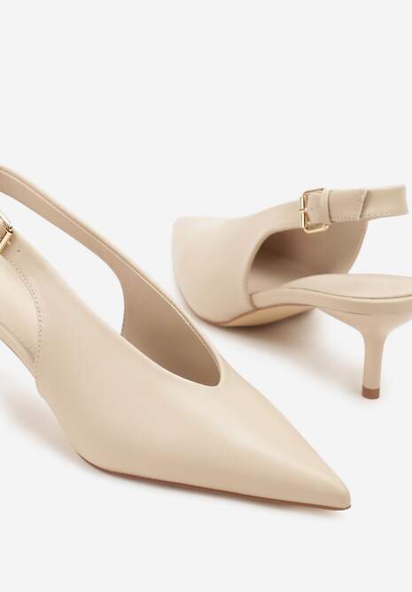 Beżowe Czółenka Typu Slingback na Szpilce Latinea