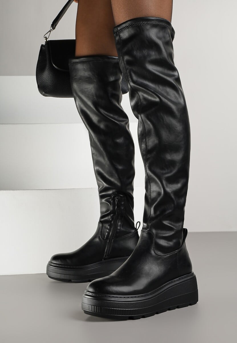 Czarne Kozaki na Platformie w Stylu Tech Gothic Anandria