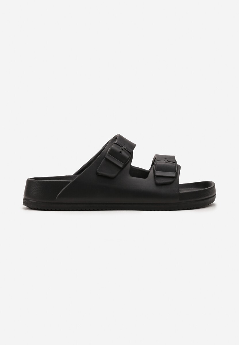 Czarne Klapki Regulowane Klamrami z Piankowego Materiału Irmale