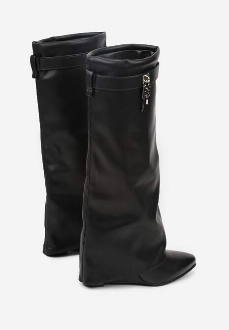 Czarne Kozaki z Cholewką Imitującą Nogawkę i Koturnem Ericelle