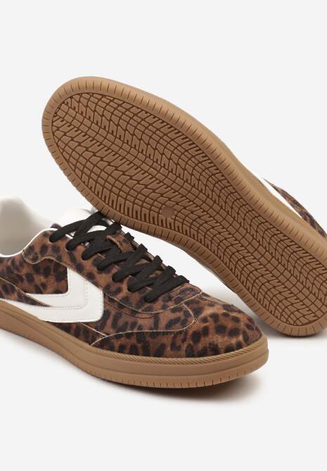 Panterkowe Sneakersy Skórzane w Stylu Tenisówek z Geometrycznym Motywem Erisane