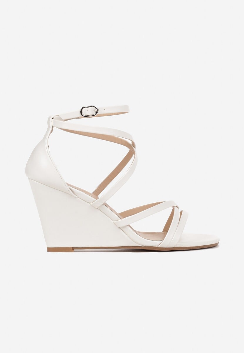 Białe Sandały na Koturnie z Otwartym Noskiem Violla