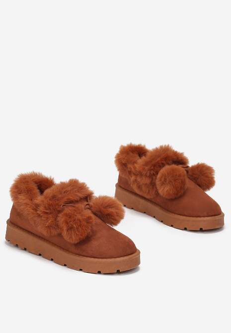 Ciemnobrązowe Śniegowce przed Kostkę na Platformie z Futerkiem Tolonno