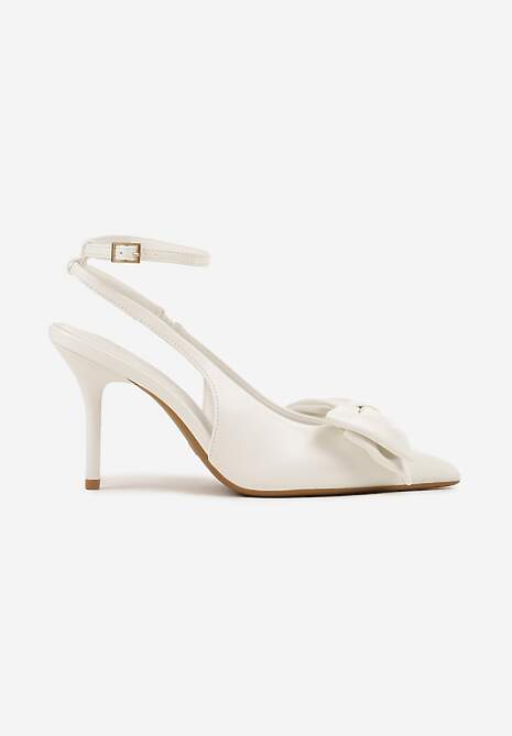 Białe Sandały Vices na Szpilce Slingback Ozdobione Kokardą Tilvanea
