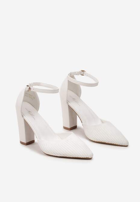 Białe Klasyczne Czółenka na Słupku z Zapięciem przy Kostce Arnallia